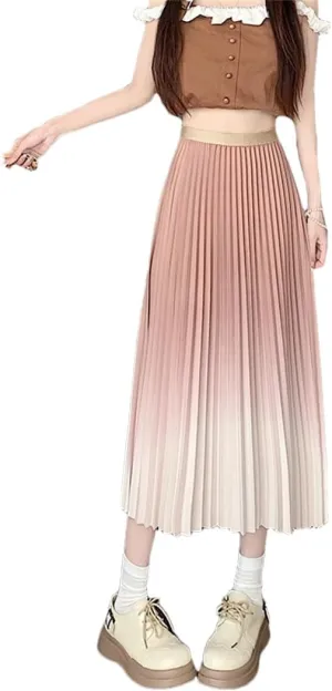 Dbdkejj Women Spring Summer Pleated Midi Skirt Korean Straight Skirt