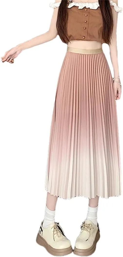 Dbdkejj Women Spring Summer Pleated Midi Skirt Korean Straight Skirt