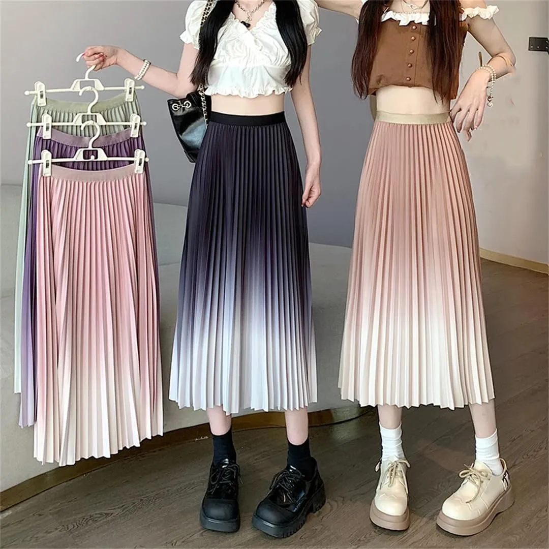Dbdkejj Women Spring Summer Pleated Midi Skirt Korean Straight Skirt