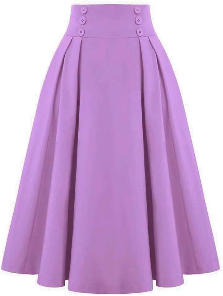 Dbdkejj Women Summer Spring Pleated Skirts for Solid Color High Waist Button Front Midi Maxi Skirt