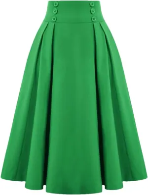 Dbdkejj Women Summer Spring Pleated Skirts for Solid Color High Waist Button Front Midi Maxi Skirt