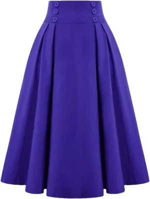 Dbdkejj Women Summer Spring Pleated Skirts for Solid Color High Waist Button Front Midi Maxi Skirt