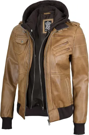 Decrum Leather Jacket Women - Casual Real Lambskin Leather Bomber Jacket Women with Detachable Hood