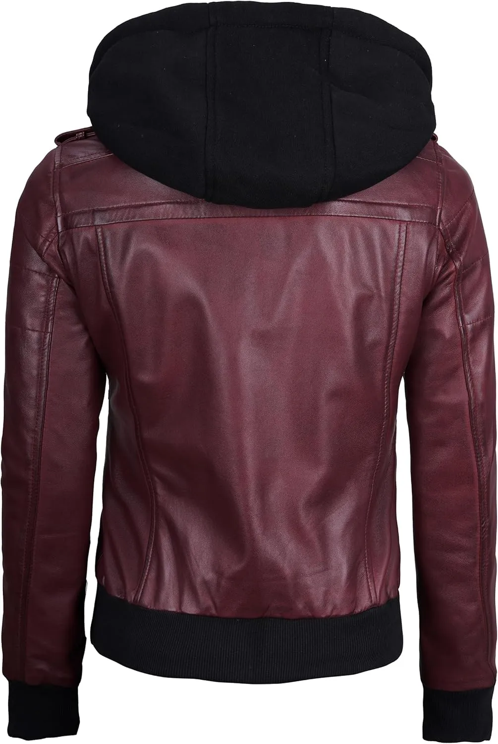 Decrum Leather Jacket Women - Casual Real Lambskin Leather Bomber Jacket Women with Detachable Hood