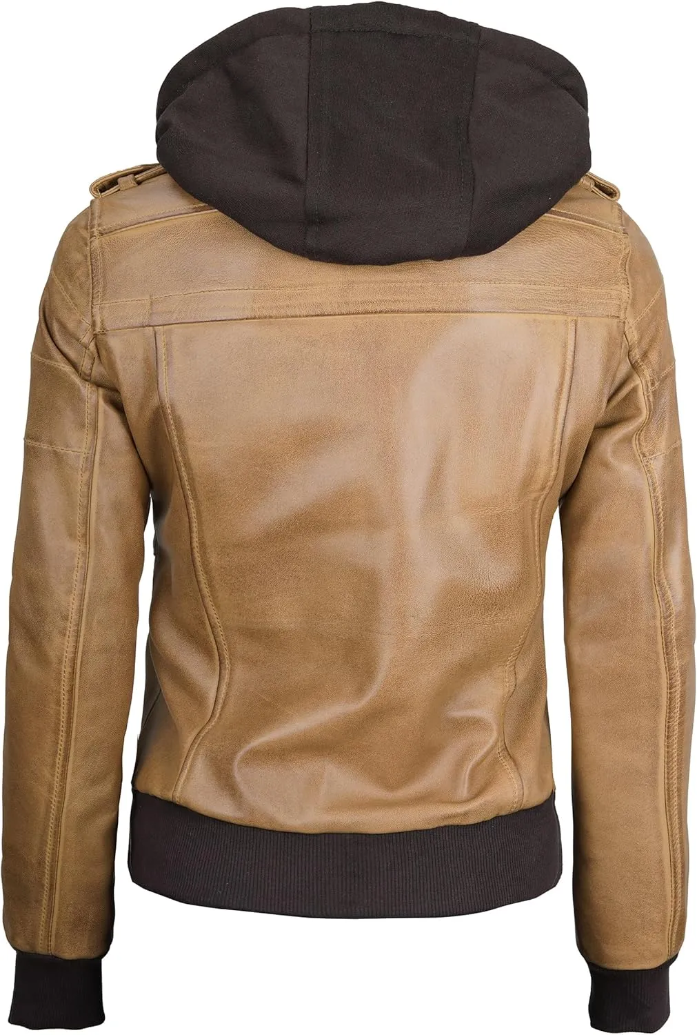 Decrum Leather Jacket Women - Casual Real Lambskin Leather Bomber Jacket Women with Detachable Hood