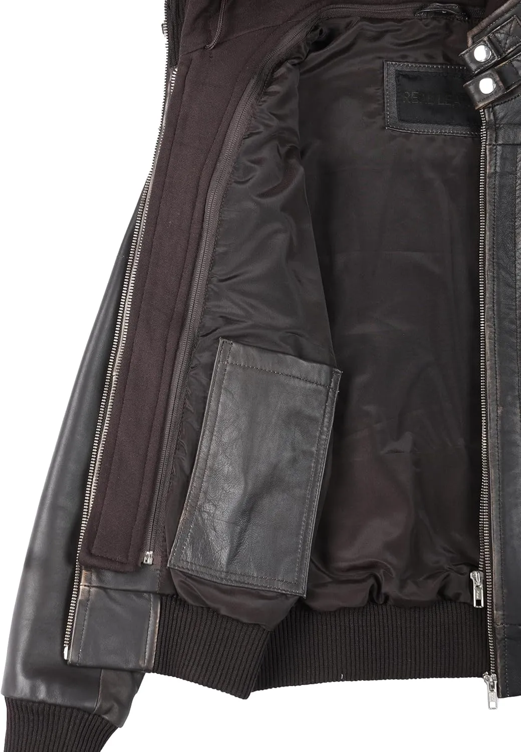 Decrum Leather Jacket Women - Casual Real Lambskin Leather Bomber Jacket Women with Detachable Hood