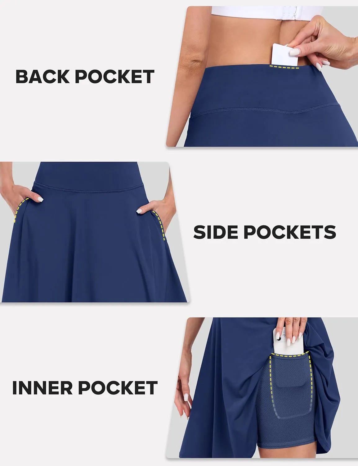 Desol 20" Women's Knee Length Tennis Golf Skirts with Shorts and Pockets High Waisted Athletic Casual Workout Skorts