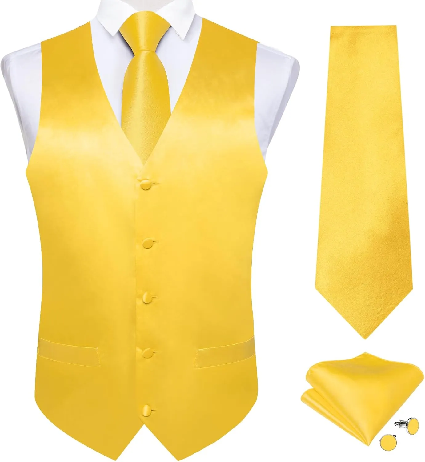 DiBanGu Suit Vest for Men Vest Set with Tie Bowtie Tie Clip Pocket Square Cufflinks 6Pcs Waistcoat