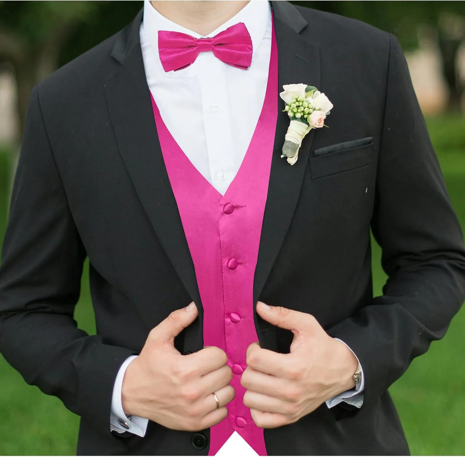 DiBanGu Suit Vest for Men Vest Set with Tie Bowtie Tie Clip Pocket Square Cufflinks 6Pcs Waistcoat
