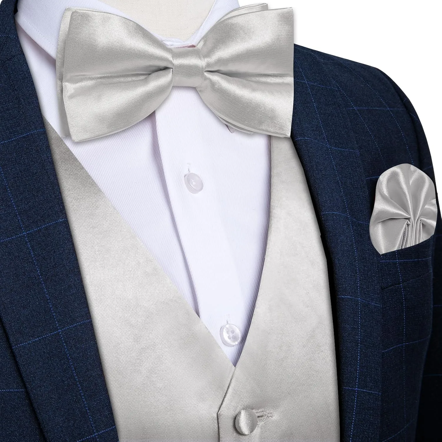 DiBanGu Suit Vest for Men Vest Set with Tie Bowtie Tie Clip Pocket Square Cufflinks 6Pcs Waistcoat