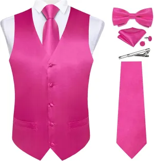 DiBanGu Suit Vest for Men Vest Set with Tie Bowtie Tie Clip Pocket Square Cufflinks 6Pcs Waistcoat