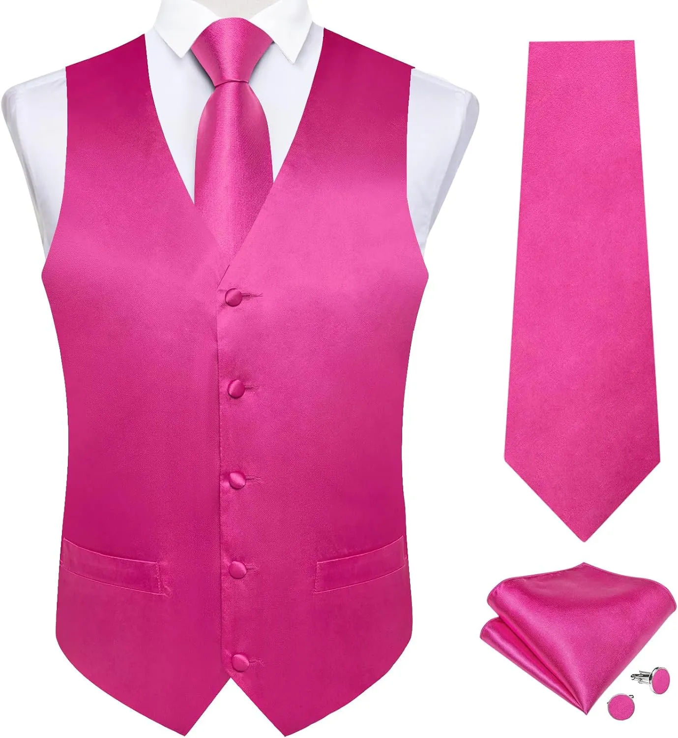 DiBanGu Suit Vest for Men Vest Set with Tie Bowtie Tie Clip Pocket Square Cufflinks 6Pcs Waistcoat