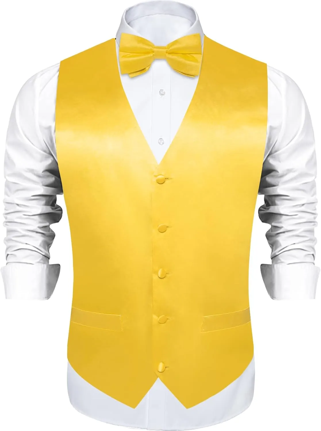 DiBanGu Suit Vest for Men Vest Set with Tie Bowtie Tie Clip Pocket Square Cufflinks 6Pcs Waistcoat