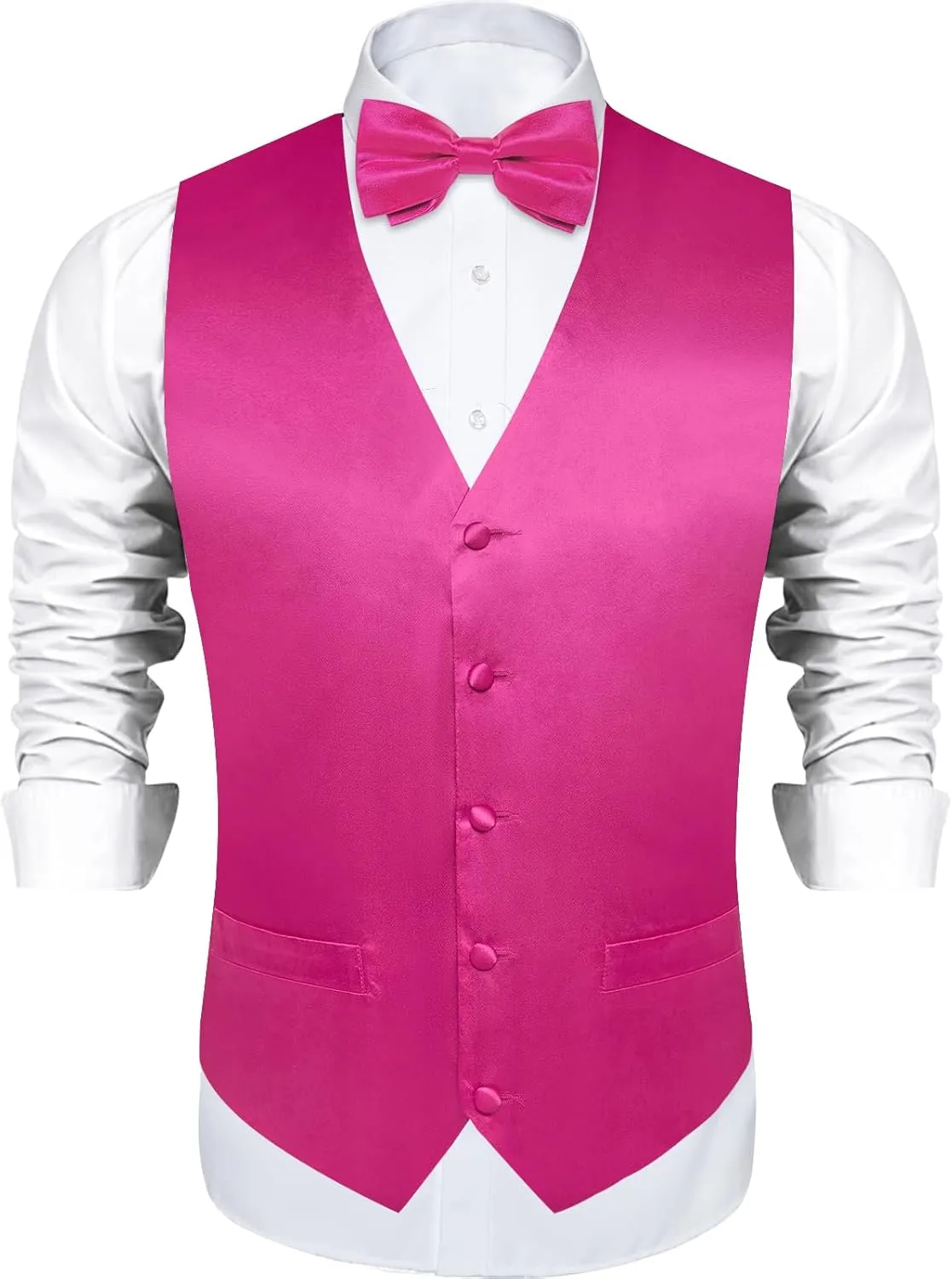 DiBanGu Suit Vest for Men Vest Set with Tie Bowtie Tie Clip Pocket Square Cufflinks 6Pcs Waistcoat