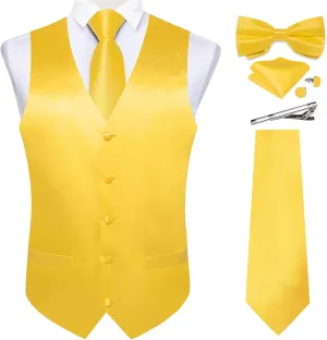 DiBanGu Suit Vest for Men Vest Set with Tie Bowtie Tie Clip Pocket Square Cufflinks 6Pcs Waistcoat