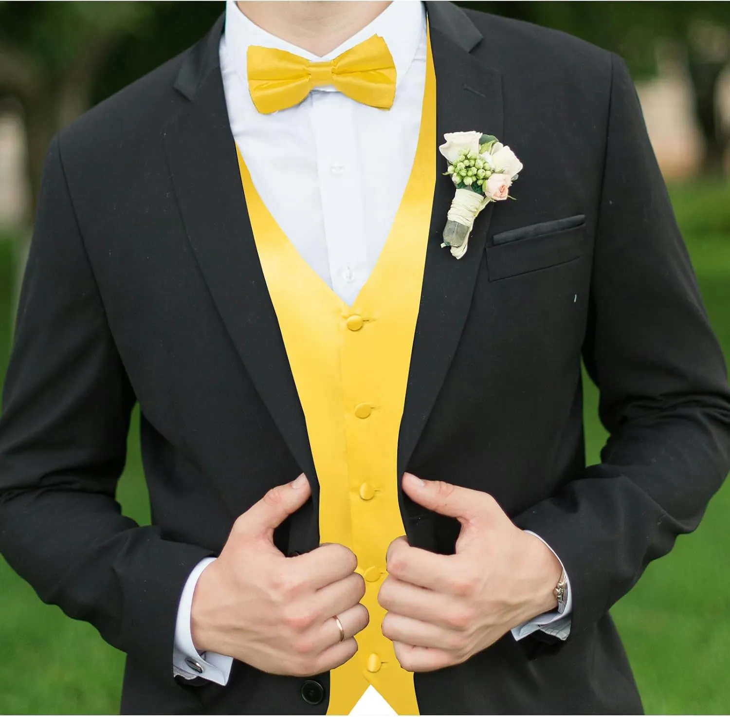 DiBanGu Suit Vest for Men Vest Set with Tie Bowtie Tie Clip Pocket Square Cufflinks 6Pcs Waistcoat