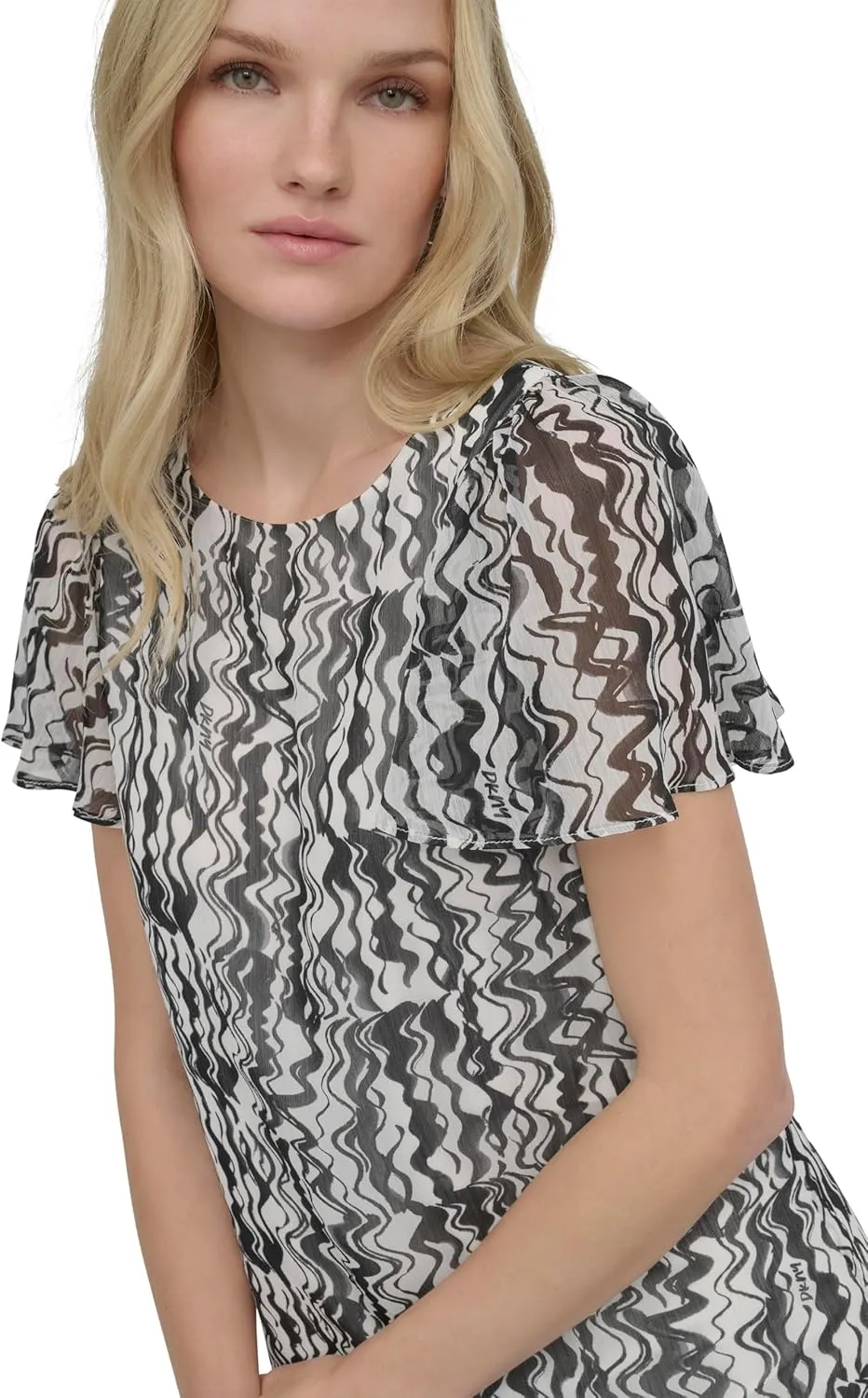 DKNY Women's Flutter Sleeve Ruffle Hem Shift Mini Dress