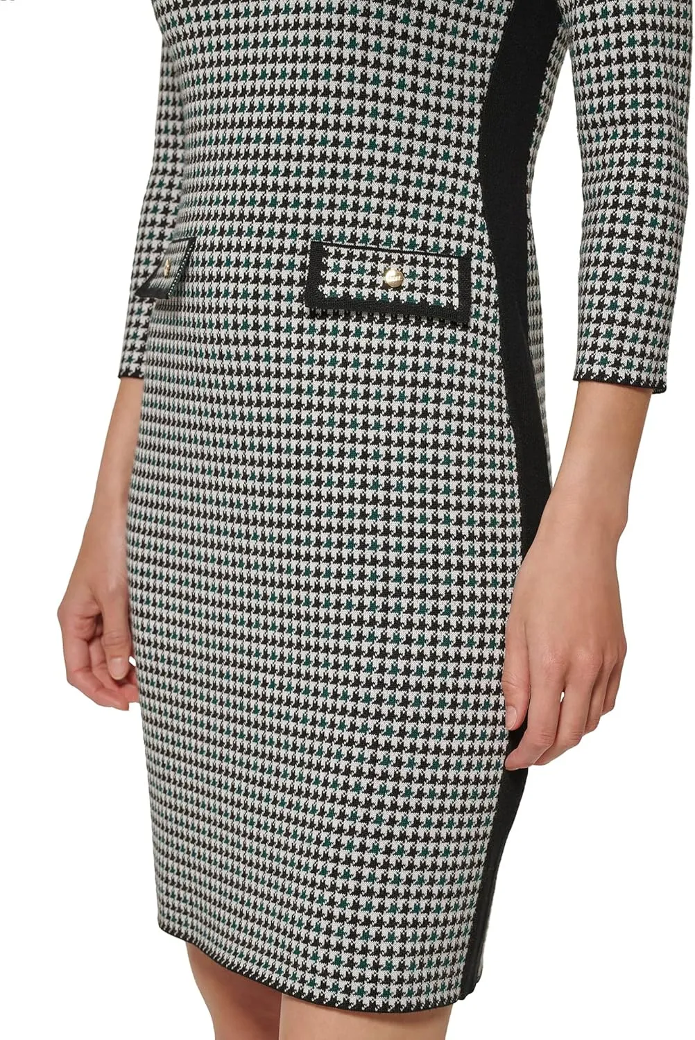DKNY womens Short Length Faux Pocket Jewel Neck Dress