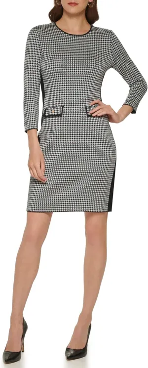 DKNY womens Short Length Faux Pocket Jewel Neck Dress