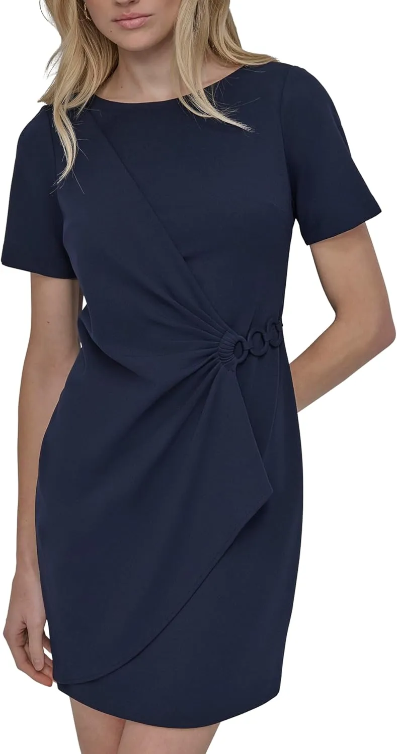 DKNY Women's Short Sleeve Jewel Neck Sheath Mini Dress