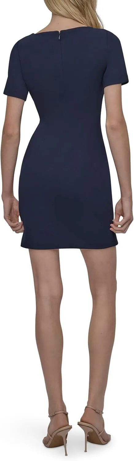 DKNY Women's Short Sleeve Jewel Neck Sheath Mini Dress