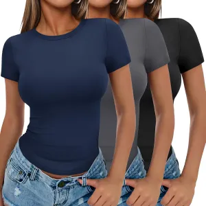 Ekouaer Womens Basic Tee Shirts 3 Pack Short Sleeve Crew Neck Thermal Underwear Tops Base Layer