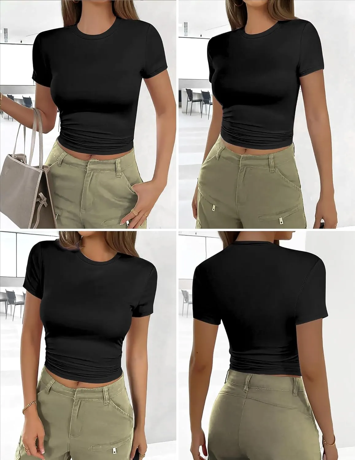 Ekouaer Womens Basic Tee Shirts 3 Pack Short Sleeve Crew Neck Thermal Underwear Tops Base Layer