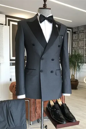 Elegant Peaked Lapel Double Breasted Business Suits Two Pieces Wedding Suit for Groom