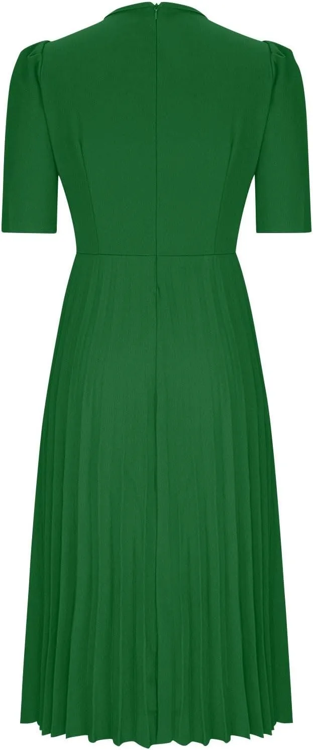 Elegant Ruched Corset High Waist Midi Dress for Women 2025 Summer Short Sleeve Crewneck Flowy Pleated A Line Dress