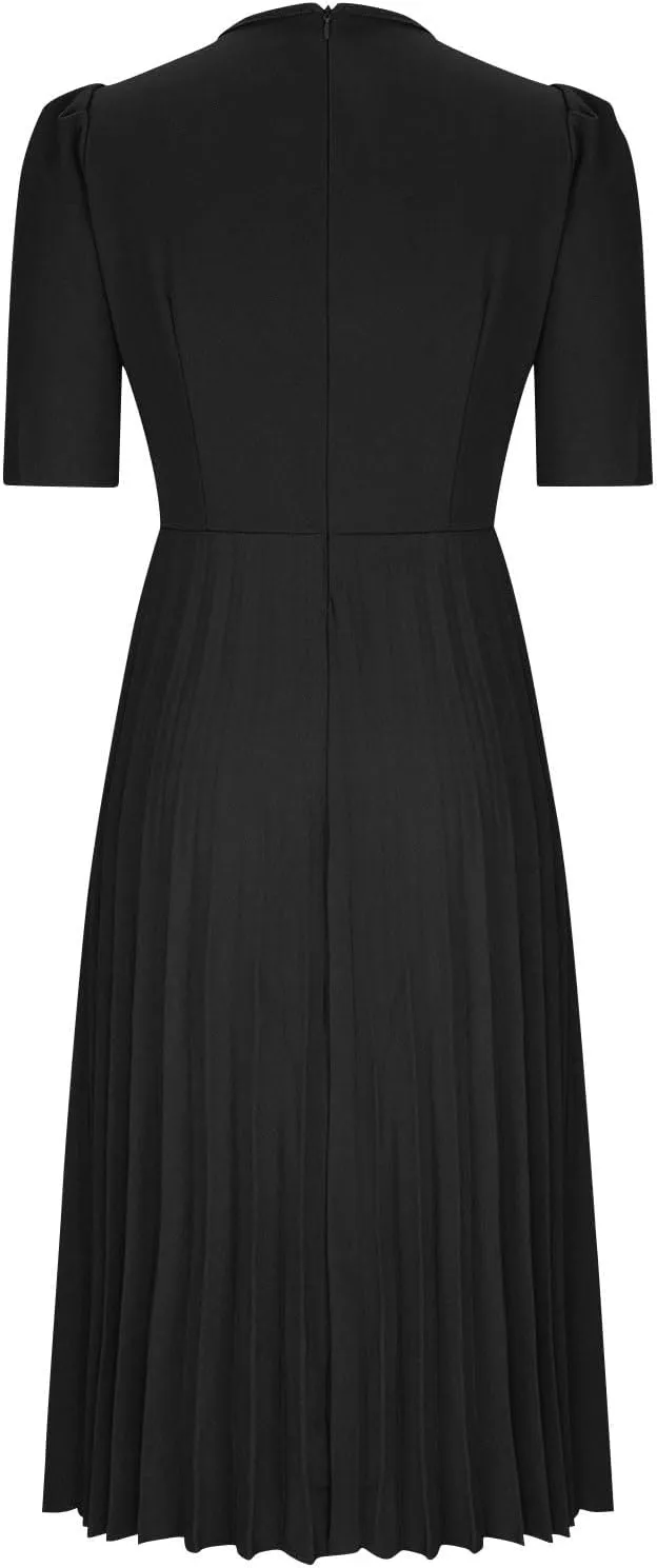 Elegant Ruched Corset High Waist Midi Dress for Women 2025 Summer Short Sleeve Crewneck Flowy Pleated A Line Dress