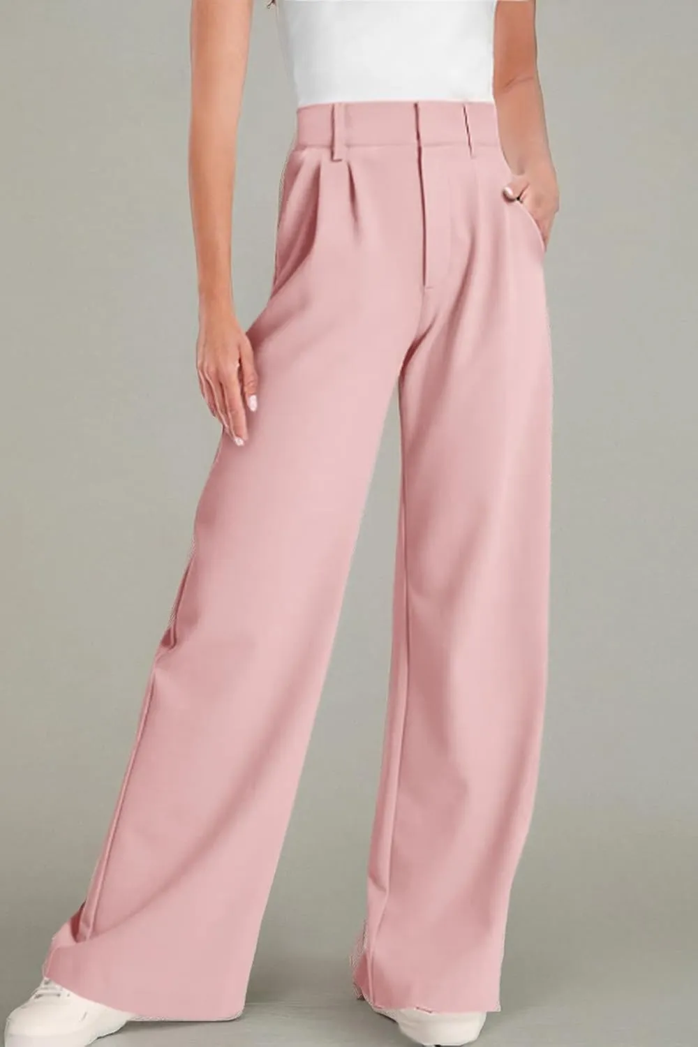 ELLEVEN Wide Leg Dress Pants for Woman, High Waisted Business Casual Work Trousers with Pockets