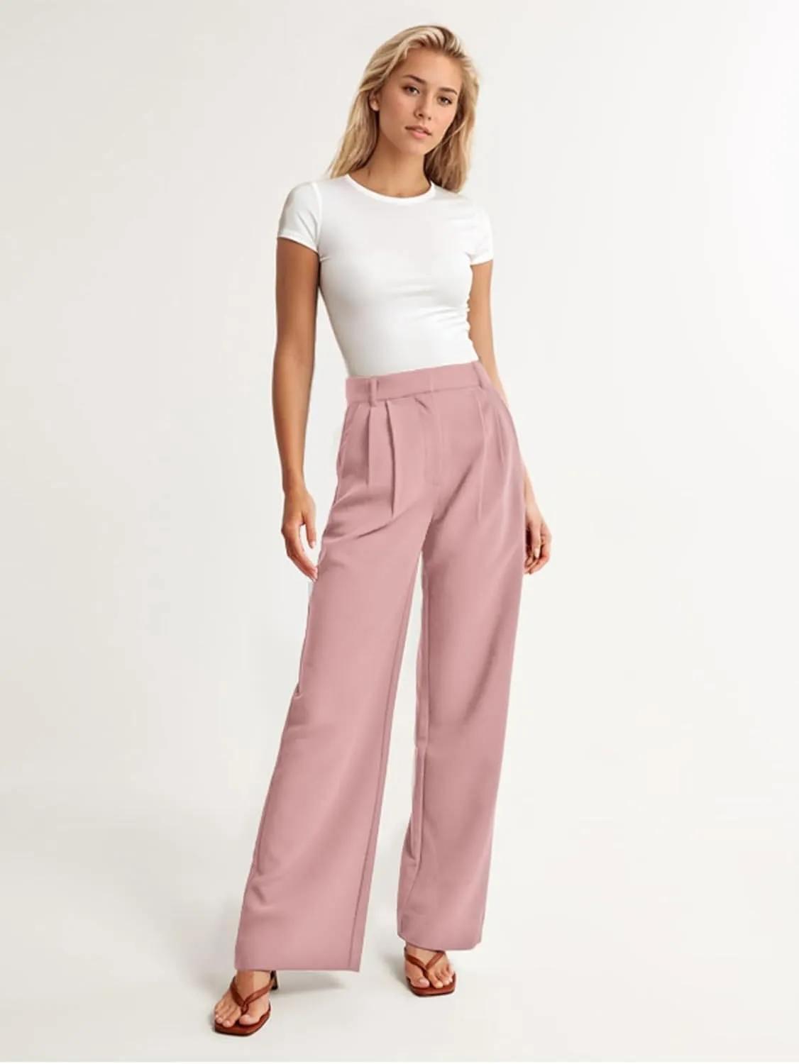 ELLEVEN Wide Leg Dress Pants for Woman, High Waisted Business Casual Work Trousers with Pockets