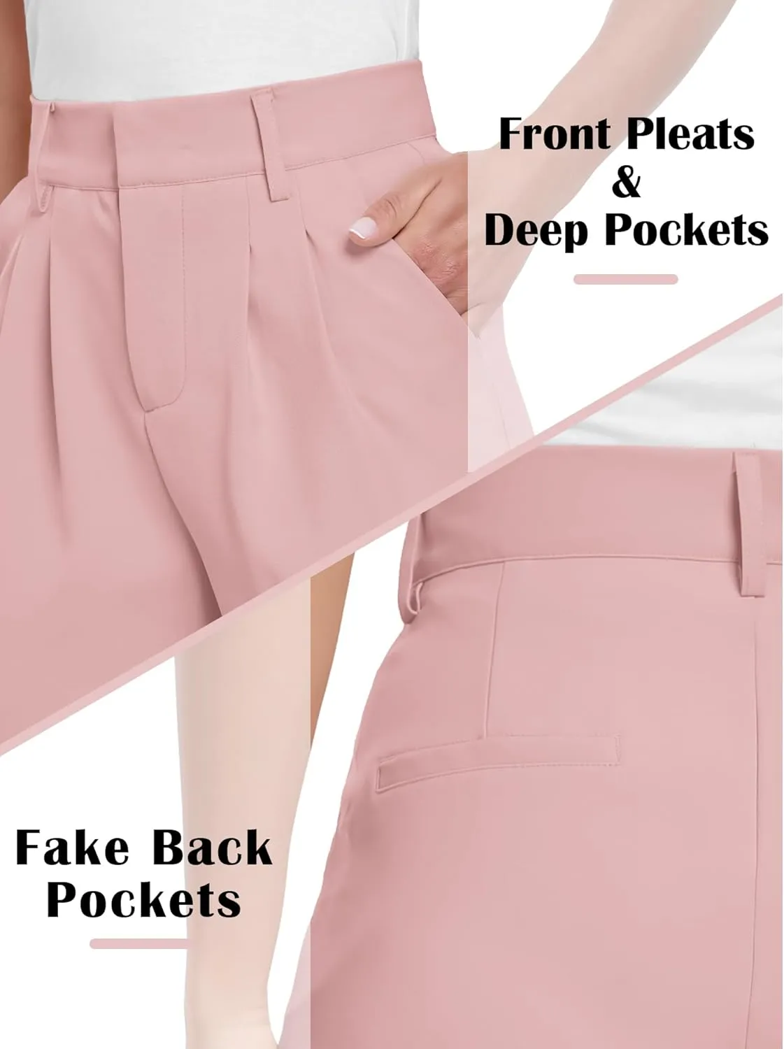 ELLEVEN Wide Leg Dress Pants for Woman, High Waisted Business Casual Work Trousers with Pockets
