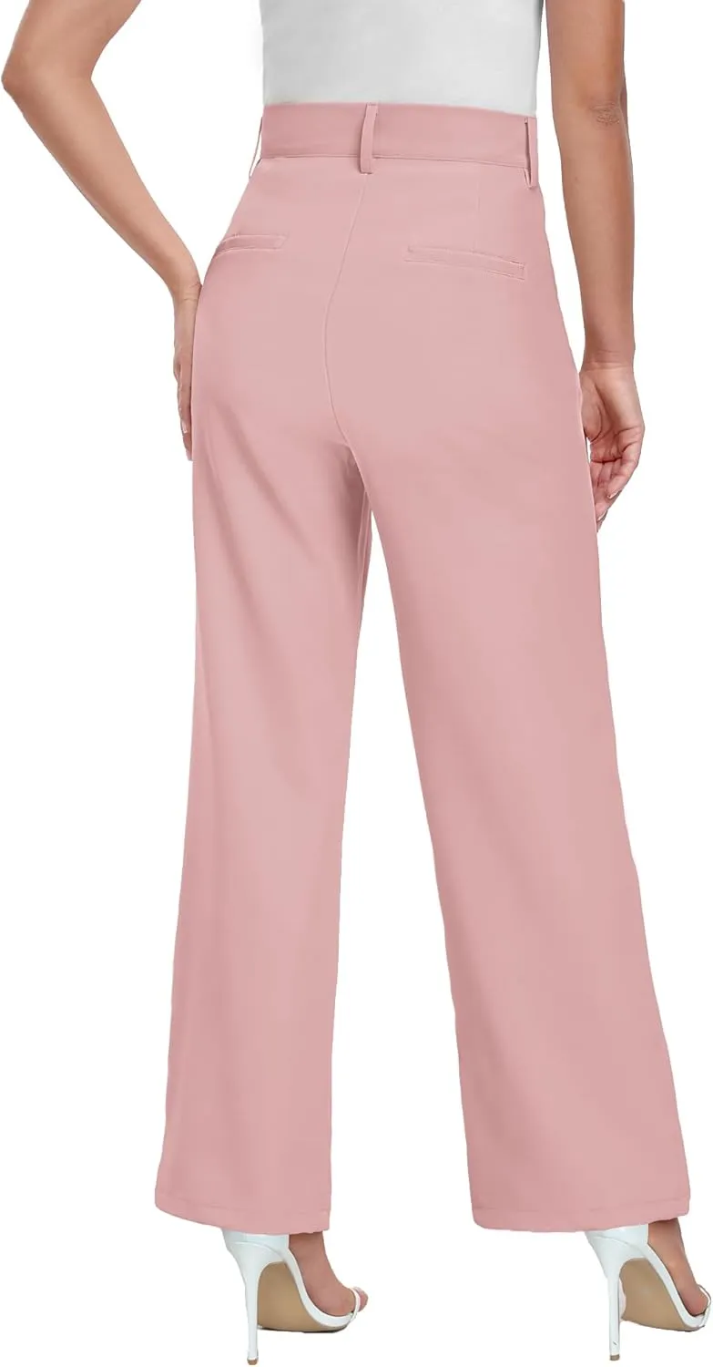 ELLEVEN Wide Leg Dress Pants for Woman, High Waisted Business Casual Work Trousers with Pockets