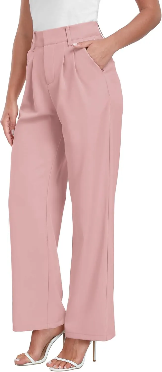 ELLEVEN Wide Leg Dress Pants for Woman, High Waisted Business Casual Work Trousers with Pockets
