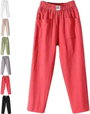 Endurance Loose Pants Women, Summer Cotton Linen Women's loosely Pants, Linen Trousers Casual High Waist Joggers