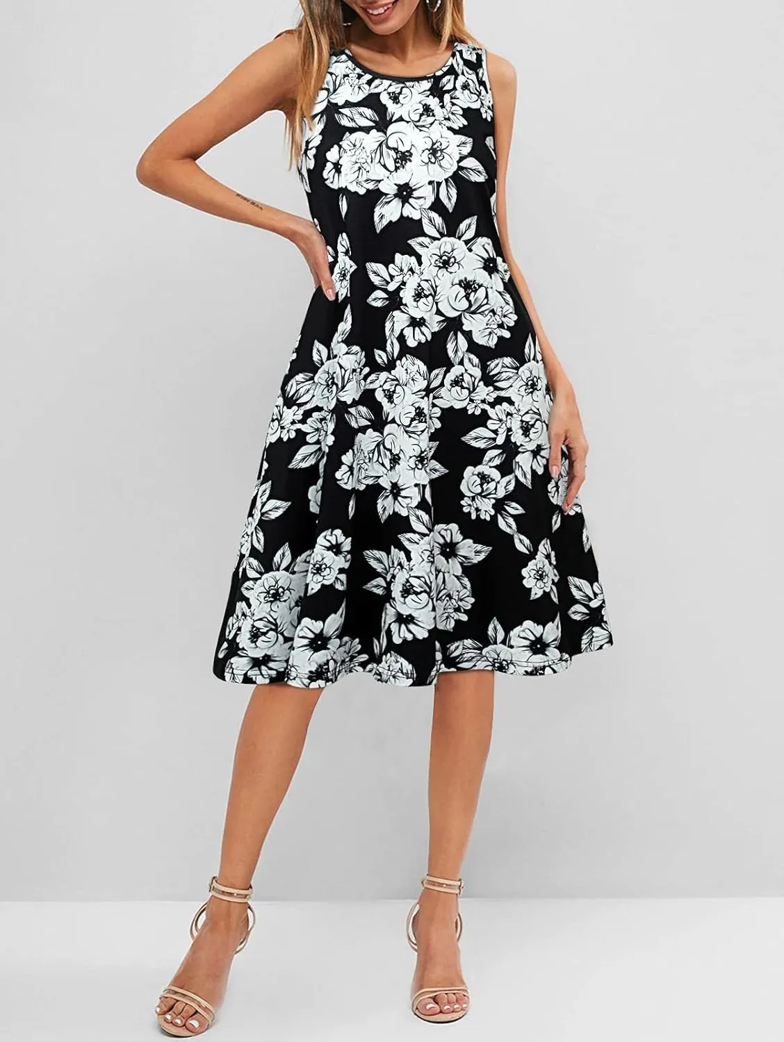 ENMAIN Women's Casual Summer Sleeveless Dresses Paisley Loose Plus Size Swing Tank Dress Hawaiian Beach Sundress with Pockets