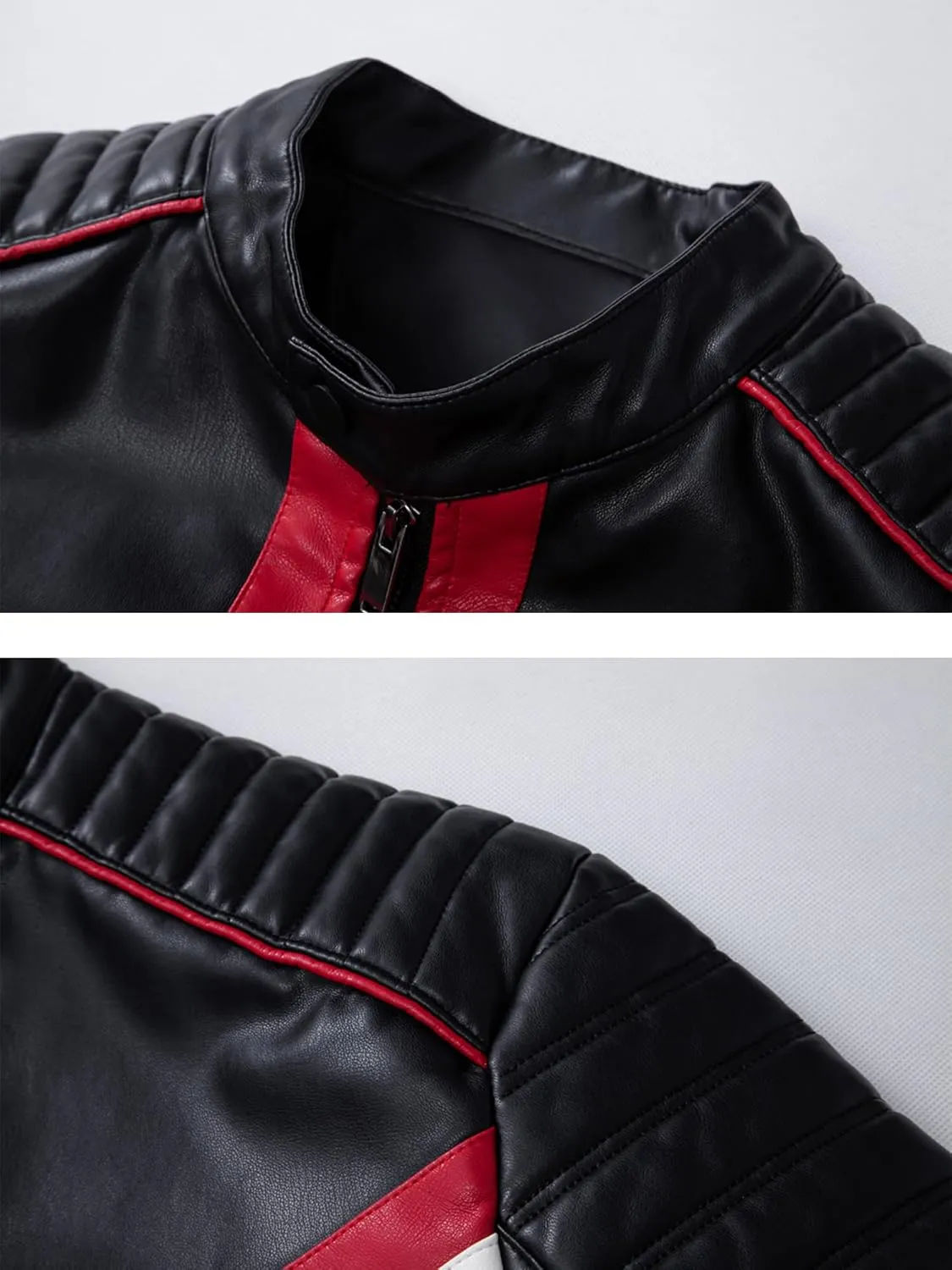 FANARCHER PU Leather Jacket Men,Color-Block Slim Fit Motorcycle Biker Riding Bomber Work Jacket for Men