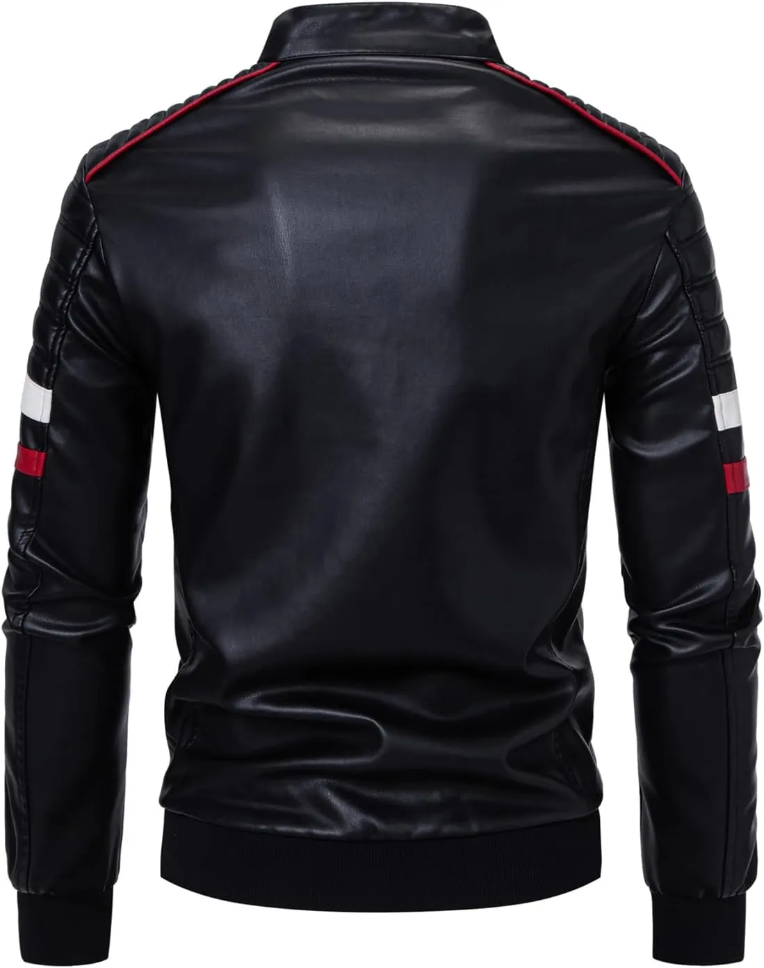 FANARCHER PU Leather Jacket Men,Color-Block Slim Fit Motorcycle Biker Riding Bomber Work Jacket for Men