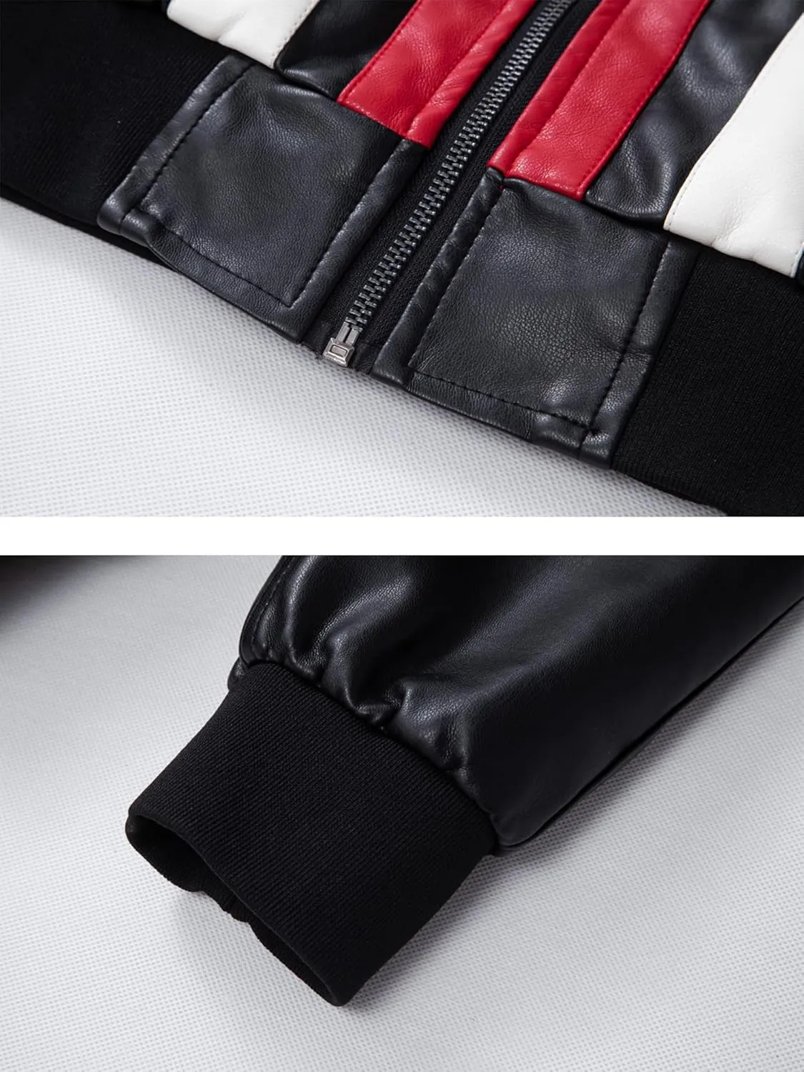 FANARCHER PU Leather Jacket Men,Color-Block Slim Fit Motorcycle Biker Riding Bomber Work Jacket for Men