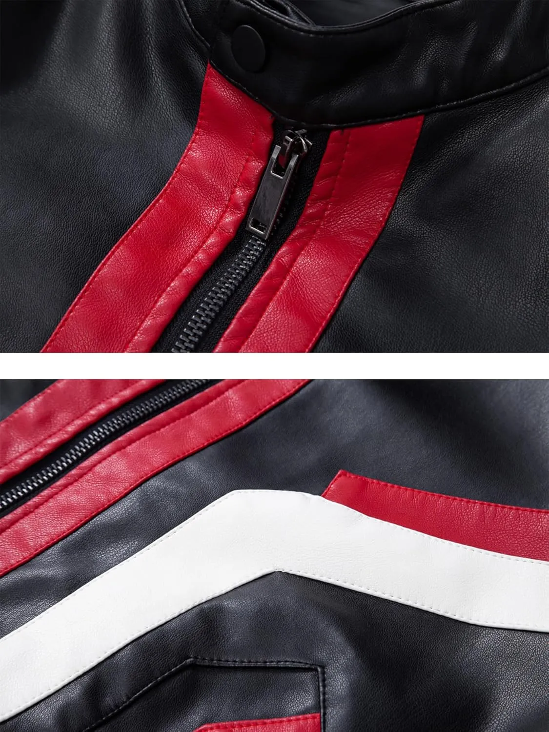 FANARCHER PU Leather Jacket Men,Color-Block Slim Fit Motorcycle Biker Riding Bomber Work Jacket for Men