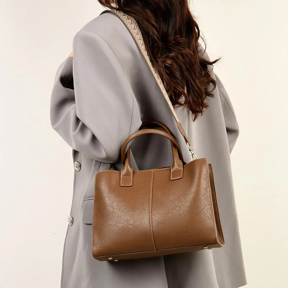 Fashion Womens Top Handle Crossbody Bag - Stylish Beige Tote Satchel Shoulder Purse