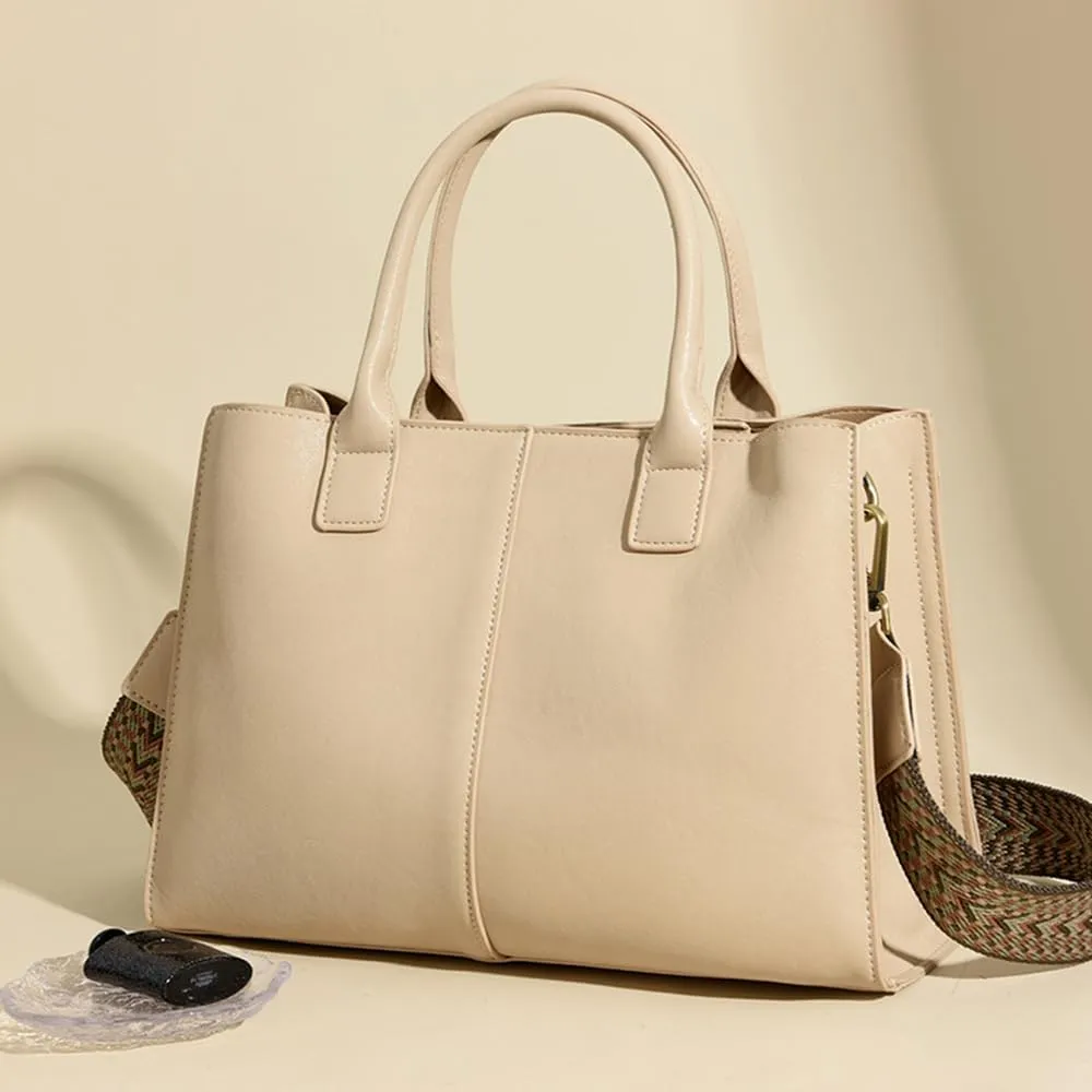 Fashion Womens Top Handle Crossbody Bag - Stylish Beige Tote Satchel Shoulder Purse
