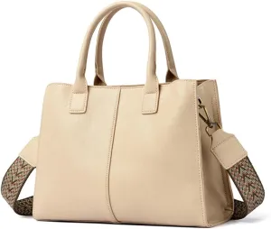 Fashion Womens Top Handle Crossbody Bag - Stylish Beige Tote Satchel Shoulder Purse