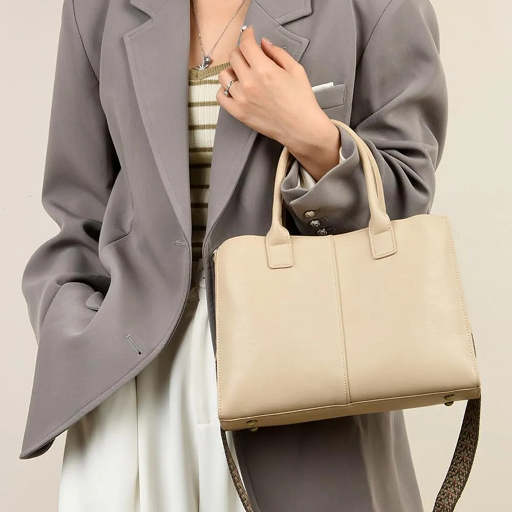 Fashion Womens Top Handle Crossbody Bag - Stylish Beige Tote Satchel Shoulder Purse