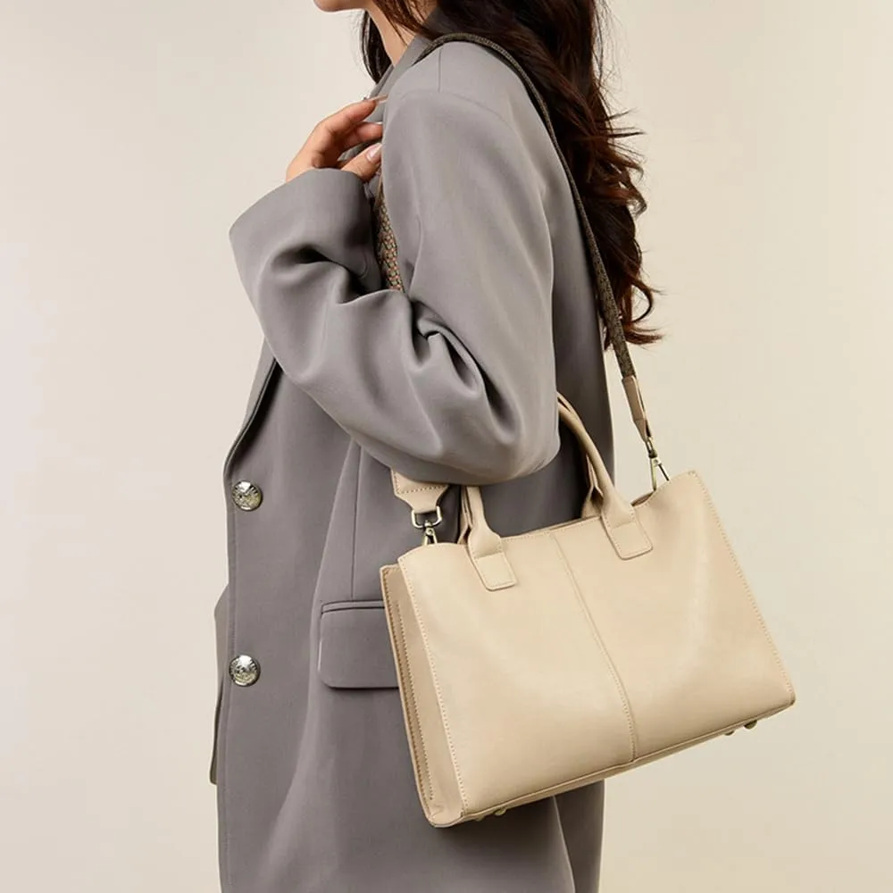 Fashion Womens Top Handle Crossbody Bag - Stylish Beige Tote Satchel Shoulder Purse