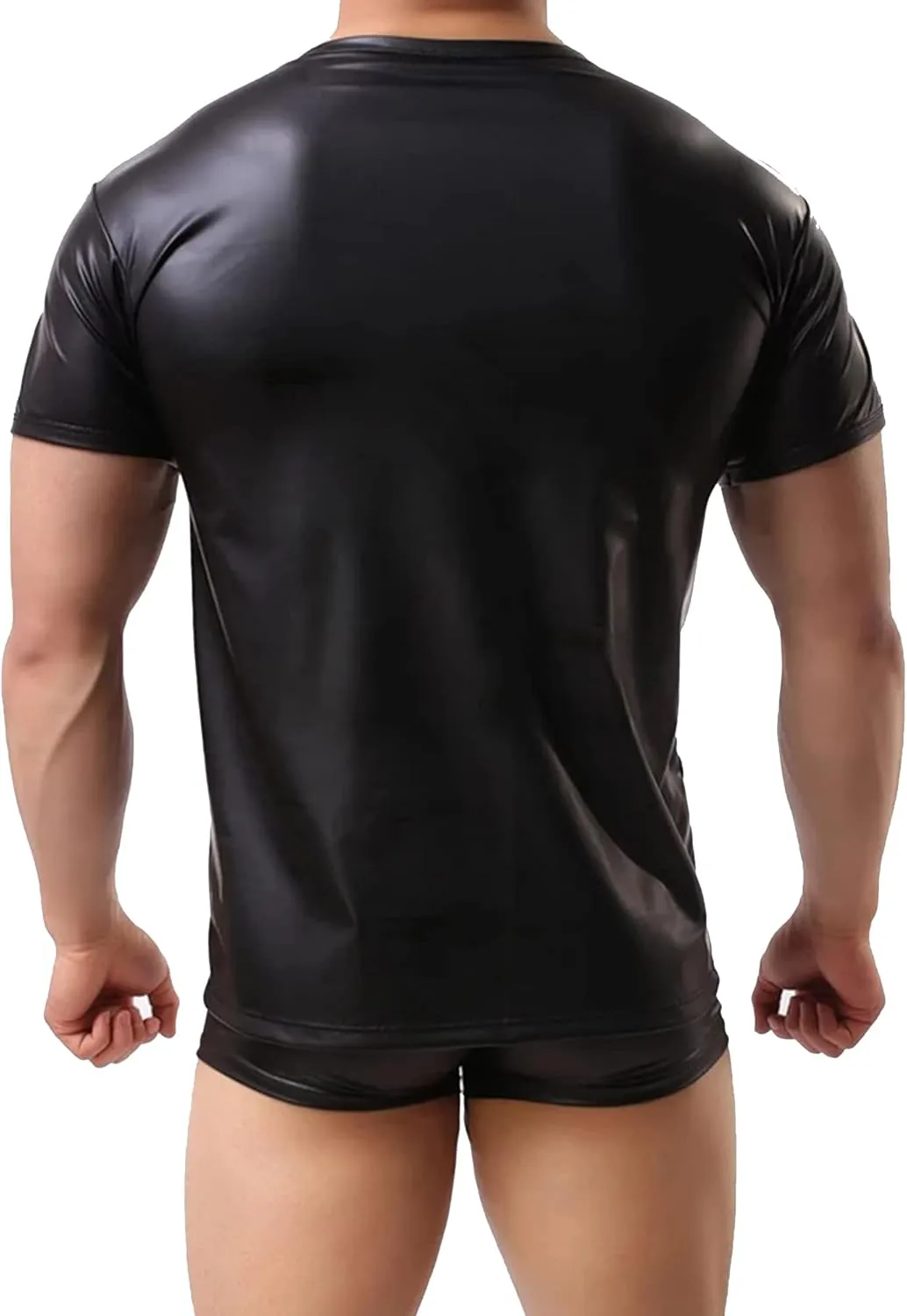 FEOYA Men's Sports Elastic Tank Tops Undershirt Faux Leather Wetlook Shirt
