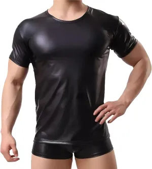 FEOYA Men's Sports Elastic Tank Tops Undershirt Faux Leather Wetlook Shirt