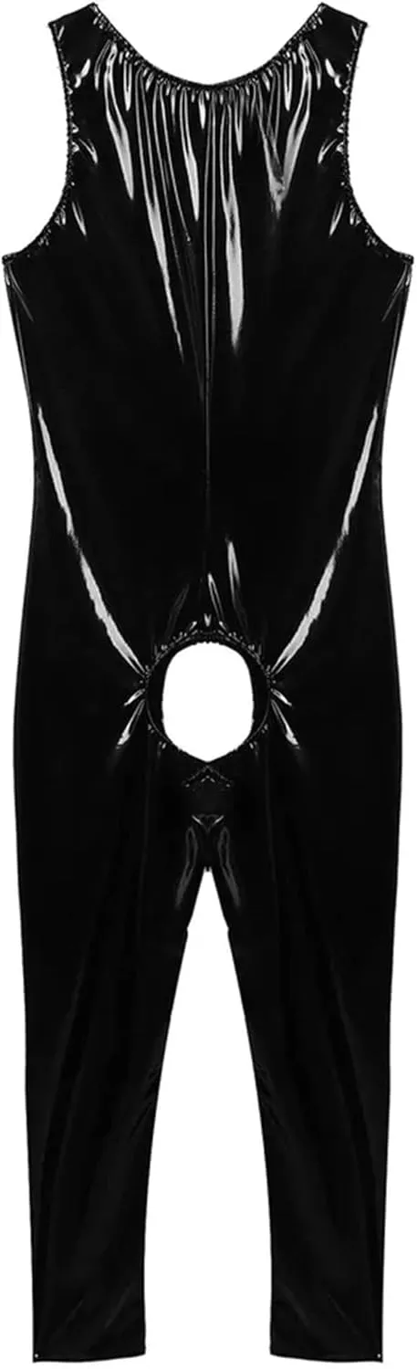 FEOYA Men's Sports Elastic Tank Tops Undershirt Faux Leather Wetlook Shirt