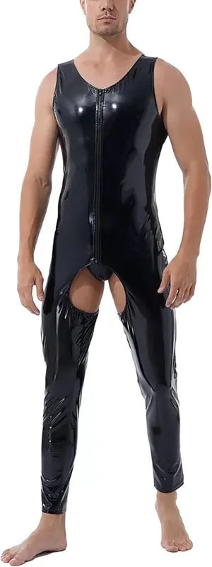 FEOYA Men's Sports Elastic Tank Tops Undershirt Faux Leather Wetlook Shirt